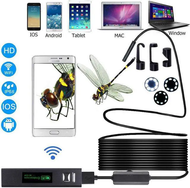 Main image of wifi Endoscope Camera HD1200P soft hard wire 8pcs adjustable LED 8MM lens wireless car Inspection Borescope camera android