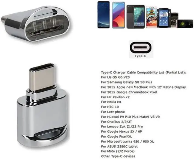 Alt view image 4 of 5 - Alloy USB 3.1 type-c Micro SD TF Card Reader OTG Adapter for Android Phones