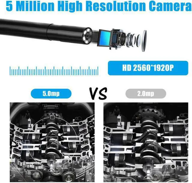 Alt view image 5 of 5 - 5.0MP WIFI Endoscope Camera 2/5M Mini Waterproof Hard Wire Wireless 5.5mm 8 LED Borescope Camera For Android PC IOS Endoscope
