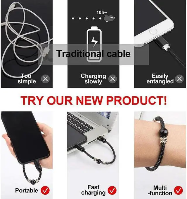 Alt view image 5 of 5 - Leather Portable USB Type C Bracelet Phone Charger Micro Usb Charging Data Carregador Portatil For Xiaomi MI9 Samsung S20 S10