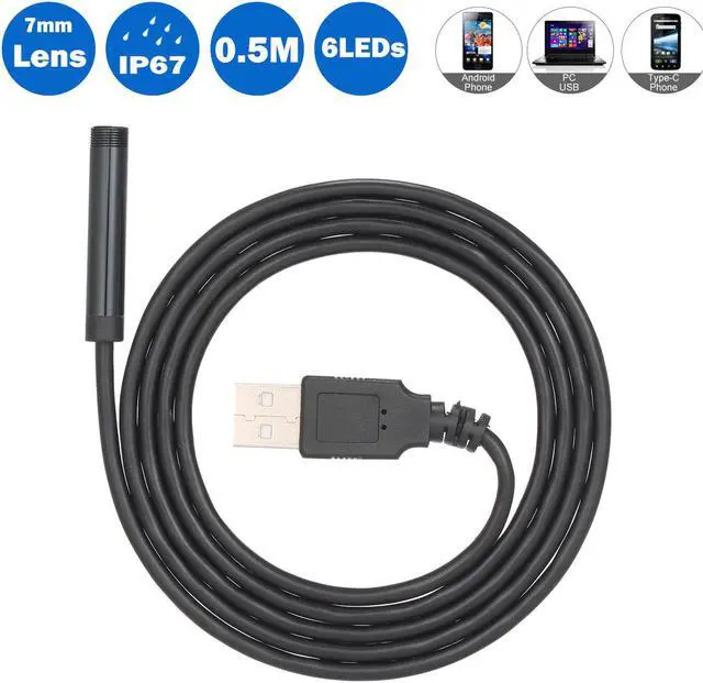 Alt view image 4 of 5 - 7MM Endoscope Camera 6 LED Lens Mini Camcorders IP67 Waterproof Inspection Borescope USB Micro USB Type-C Interface for Android