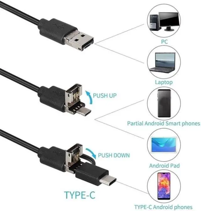 Alt view image 4 of 7 - Endoscope Camera 1-10M HD 1200P 8mm 8 LED Mini Waterproof Hard Cable Inspection Camera USB Borescope for Iphone PC IOS