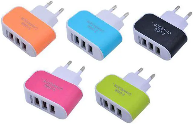 Alt view image 3 of 5 - Mini Candy Color 3 USB Ports Charger PP Flame Retardant Shell Home Travel AC Charger Adapter Plug Mobile Phone Charger