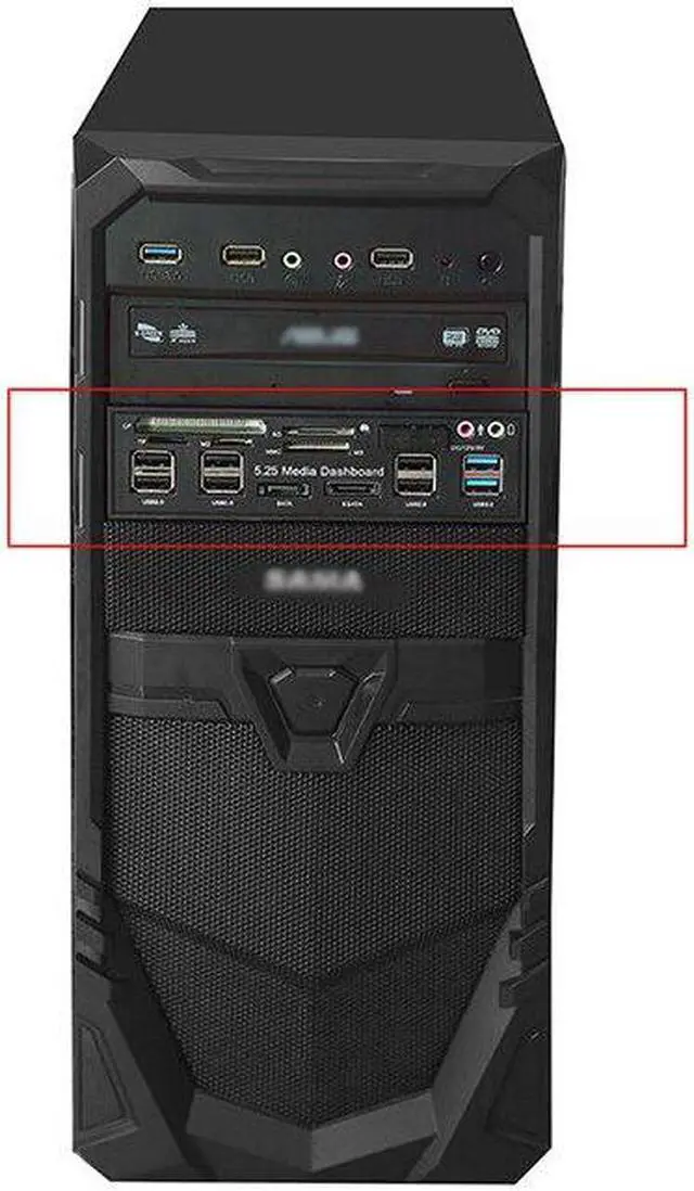 Alt view image 2 of 5 - 5.25 inch Media Dashboard Card Reader USB 2.0/3.0 20 pin e-SATA SATA Front Panel For PC Desktop