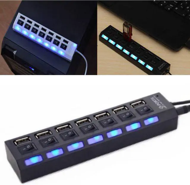 Main image of Interface Conversion 7 Port USB 2.0 Multi Charger Hub High Speed Adapter ON OFF Switch Laptop PC Multi Charger