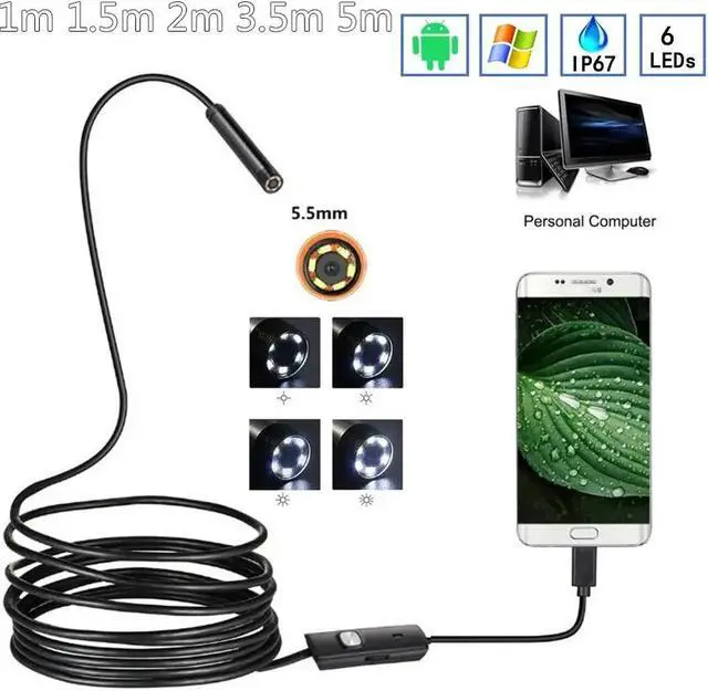 Alt view image 3 of 5 - 5.5mm/7mm Endoscope Camera HD USB Endoscope With 6 LED 1/1.5/2/3.5/5M Soft Cable Waterproof Inspection Borescope for Android PC