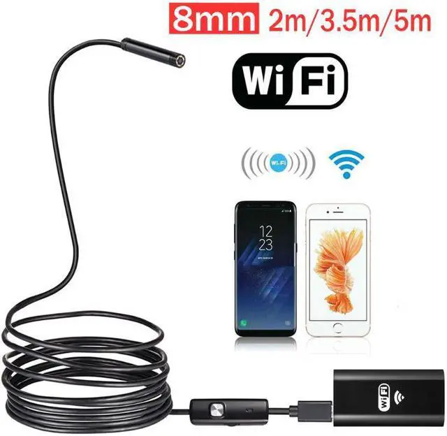 Alt view image 5 of 5 - 1/2/5M WIFI Endoscope Camera HD 1200P 8mm 8 LED Mini Waterproof Hard Cable Inspection Camera Borescope for Iphone PC IOS