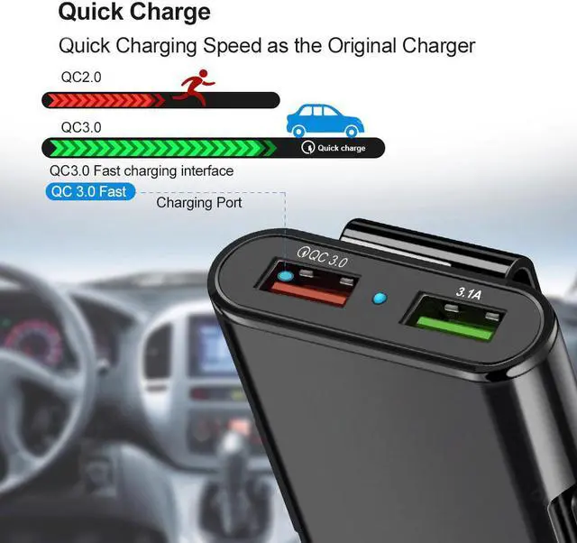 Alt view image 4 of 5 - 60W QC 3.0 4 USB Car Charger Front Back Seat Adapter Portable quick charge 3.0 Car USB Charger for iPhone Samsung Xiaomi