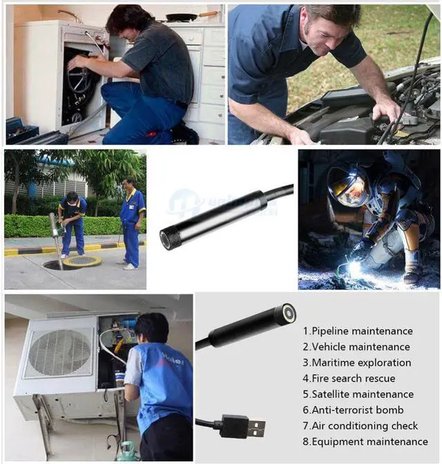 Alt view image 5 of 5 - 1M 2M 5M Wireless WiFi Endoscope Mini Waterproof Soft Cable HD 1200P Inspection Camera 8mm Lens 8 LED Borescope For Android IOS