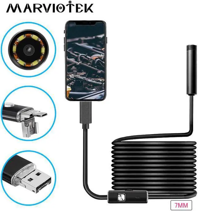 Main image of 7mm Endoscope Camera 2 in 1 Micro USB Mini Camcorders Flexible IP67 Waterproof 6 LED Borescope Inspection Camera Android Loptop