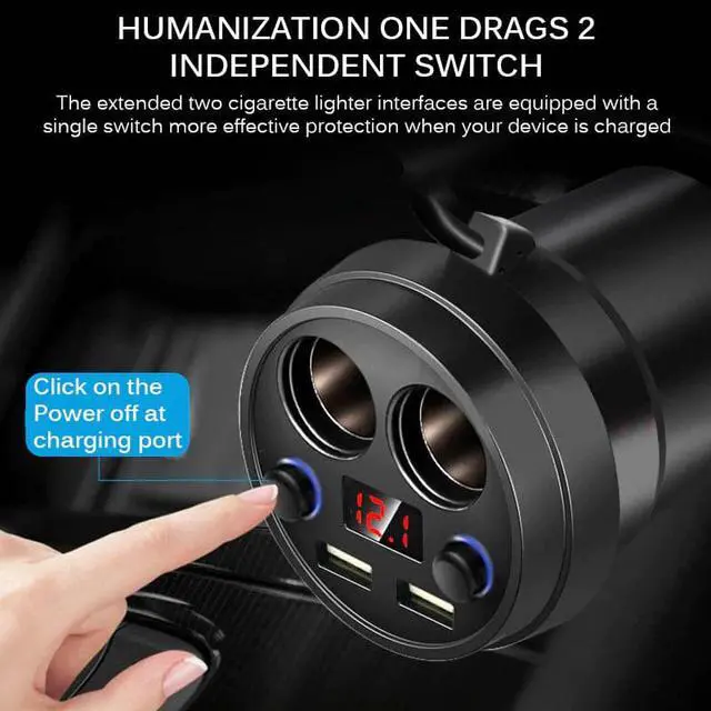 Alt view image 2 of 5 - Charger Dual USB  Power Socket Adapter Cigarette Lighter Splitter Mobile Phone Chargers With Voltage LED Display