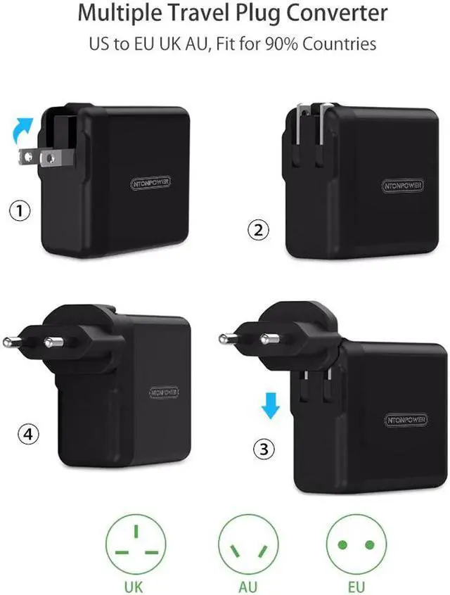 Alt view image 2 of 5 - 4 USB Universal Mobile Phone Charger Travel Adapter UK/EU/AU/US 34W USB Wall Charger for Tablet/iPhone/Android Phone