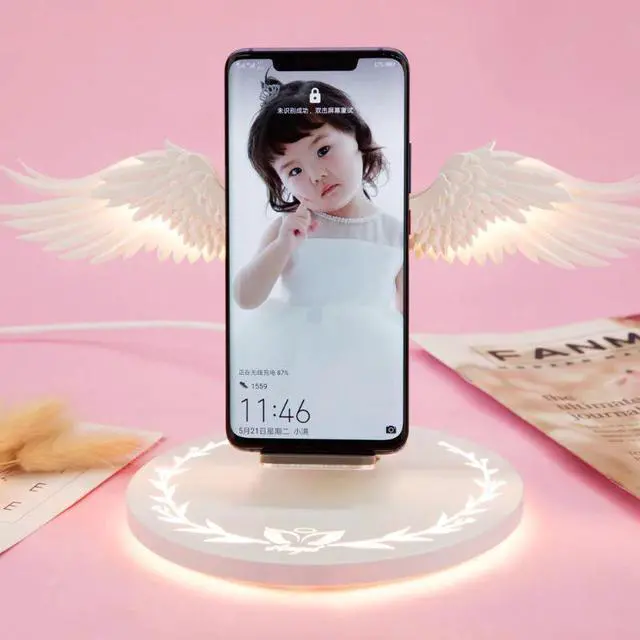 Alt view image 2 of 5 - 2020 Universal LED Qi Wireless Charger Dock 10W Angel Wings Fast Charger for Cellphone Mobile 16x16x17cm