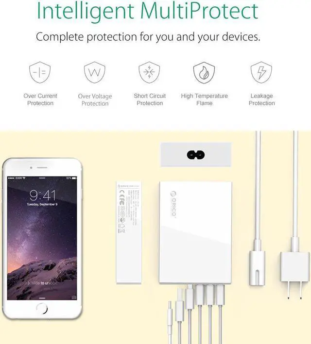 Alt view image 5 of 5 - USB Charger Type-C QC2.0 Quick Charger 6 port 5V2.4A 9V2A 12V1.5A Mobile Phone Charger for
