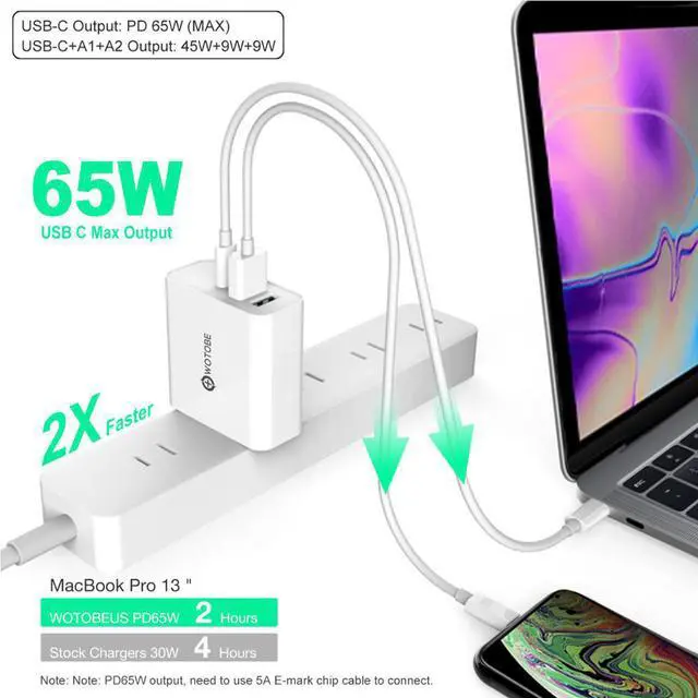 Alt view image 2 of 5 - USB-C Wall Charger,1Port PD3.0 60W/45W/30W QC3.0 Charger For MacBook Pro/Air iPad Pro,2port USB for S8/S10 iPhone 8/X/11