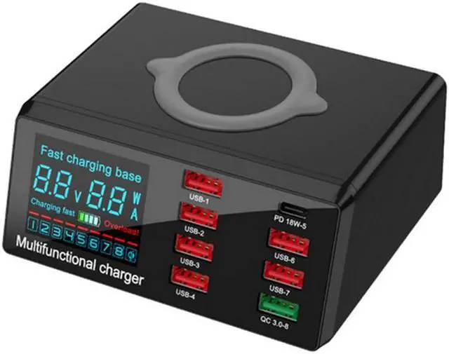 Alt view image 5 of 5 - 100W 8 Ports USB Charger Quick Charge 3.0 Adapter HUB Wireless Charger Charging Station PD Fast Charger For IPhone 11 Samsung