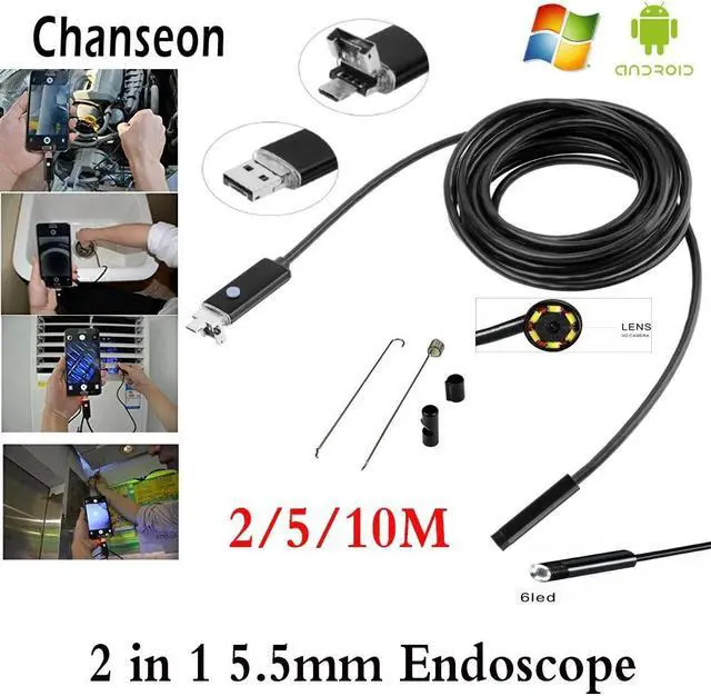 Main image of 5.5mm Lens 2 IN1 USB Android Endoscope Camera 2m 5M 10M Snake Tube Pipe Inspection for Underwater Viewing Car Repair Endoscopio