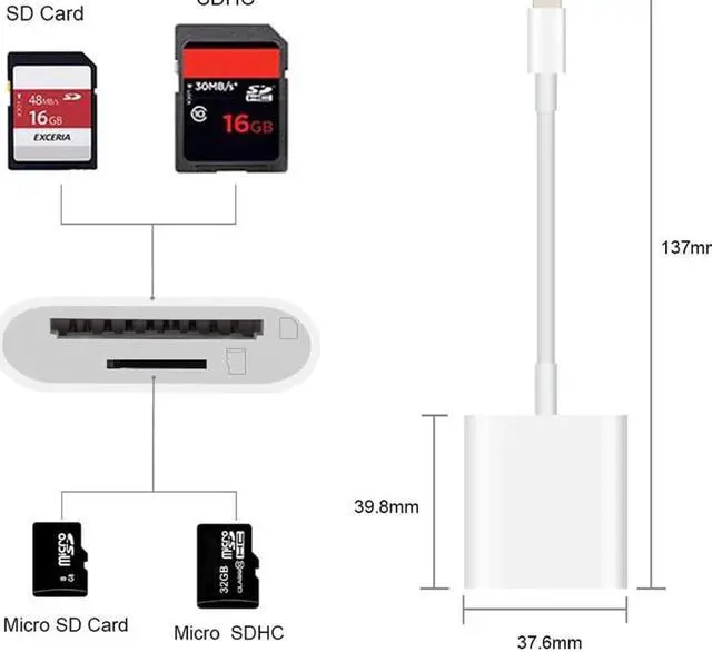 Alt view image 3 of 3 - 2 in 1 SD Card Reader SDHC TF & SD Card Dual Slot Camera Reader Adapter, Trail Game Camera for iphone pro 11 7 8 Xs  ipad
