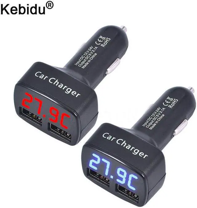 Main image of Hot Dual USB Port Car Charger USB Charger Adapter Universal Charger with Voltage Temperature Digital LED Display Charger