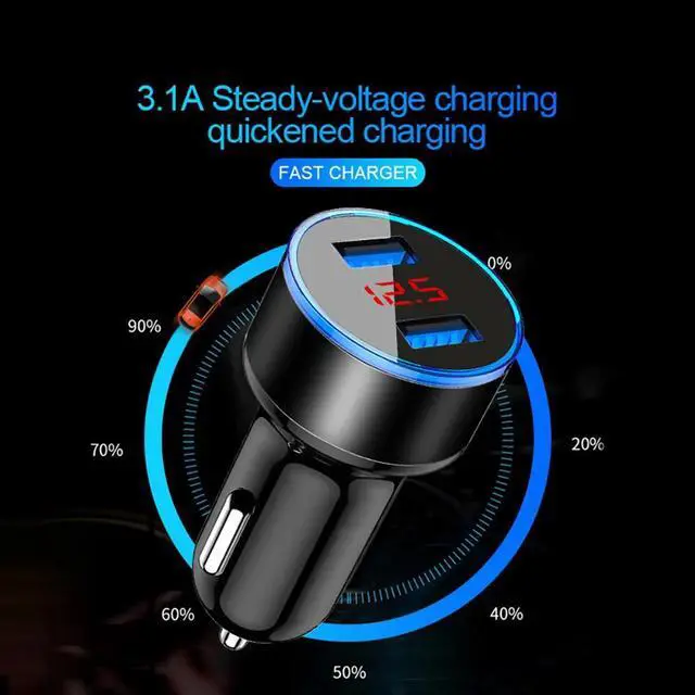 Alt view image 3 of 5 - 3.1A UnIversal Car Charger Quick Charging With LED Display For Iphone X   Smartphone Dual Port Fast Car USB Charger