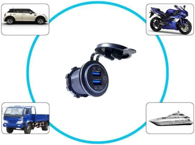Alt view image 4 of 5 - 12V/24V Dual USB QC 3.0 LED Fast Charger Touch Switch for Car Boat Motorcycle