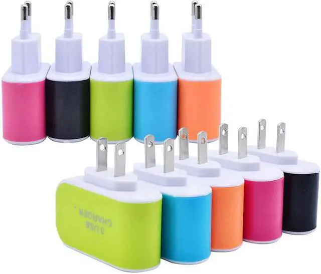 Alt view image 2 of 5 - Mini Candy Color 3 USB Ports Charger PP Flame Retardant Shell Home Travel AC Charger Adapter Plug Mobile Phone Charger