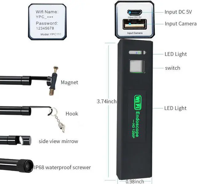 Alt view image 4 of 5 - Wifi Endoscope Camera For Iphone HD 8mm Android IOS Borescope Waterproof Hard Tube Inspection Mini Endoscope Camera