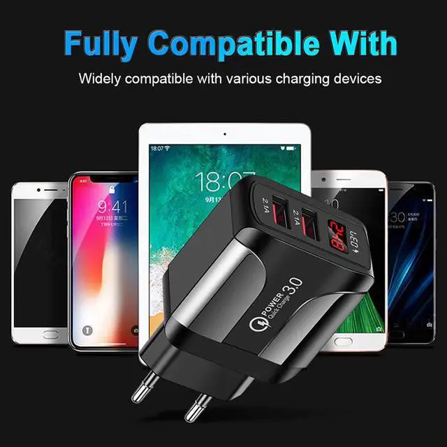 Alt view image 5 of 5 - Charging USB Charger 18W EU US UK Plug Charging Adapter For iphone 11 XS XR 8 Samsung Xiaomi Dual USB Port With LED Display