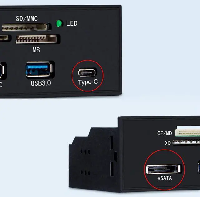 Alt view image 3 of 5 - PC Front Panel Internal USB3.0 eSATA Type-C TF S D Card Reader Hub
