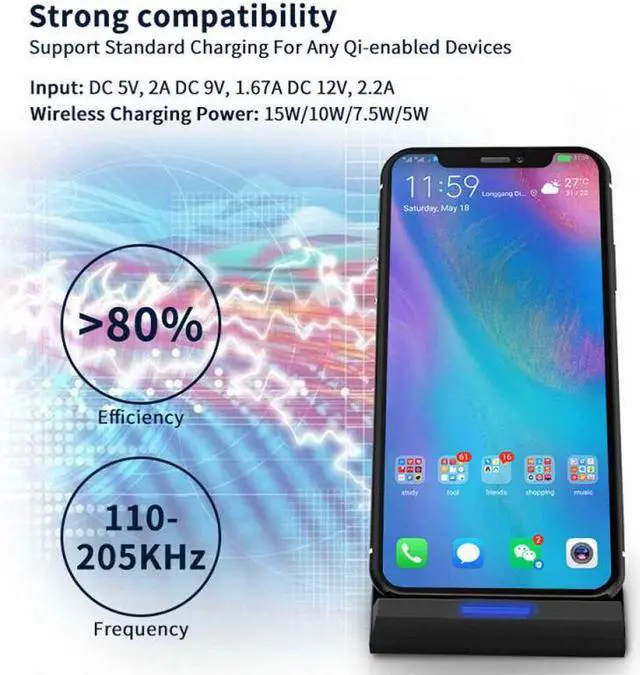 Alt view image 3 of 5 - 15W Fast Wireless Charger Stand Qi Charging Dock + Cable For Xiaomi 9 Huawei P30 Pro Mate 20 Pro Mate 30 Pro