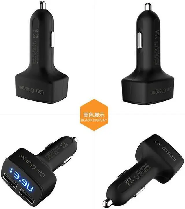 Alt view image 2 of 5 - Hot Dual USB Port Car Charger USB Charger Adapter Universal Charger with Voltage Temperature Digital LED Display Charger