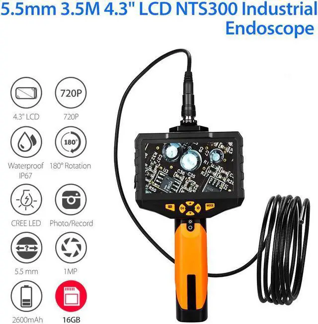 Main image of NTS300 Endoscope 4.3" Color LCD Display Monitor Inspection Borescope 3M 5.5MM Snake Tube Camera 360 Degree Rotation