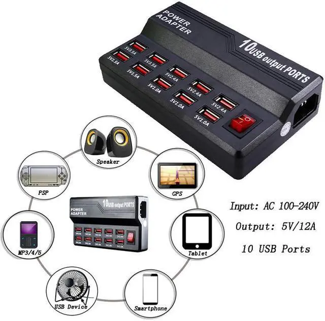 Alt view image 2 of 5 - 10 USB Power Fast Charge Station Port Charger For IPhone 7 5 5S 6 6S Plus IPad LG   AC Adapter Charger Socket