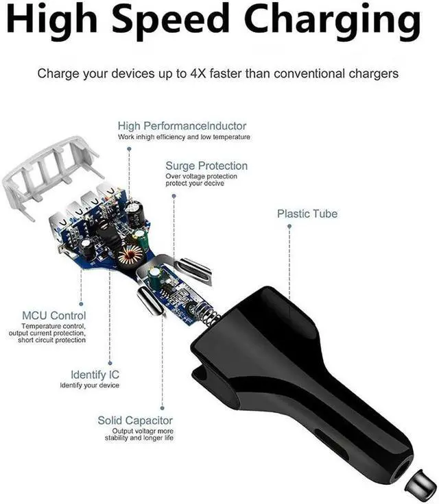 Alt view image 3 of 5 - 200PCS USB Car Charger Quick Charge 3.0 Rapid 4 Port Fast Car Charger Compatible with All Devices Phones Tablets
