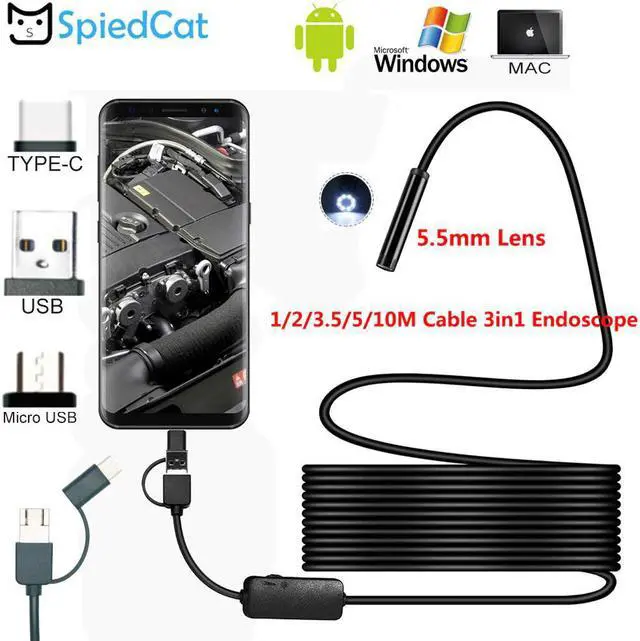 Main image of 5.5mm mini Lens Inspection Pipe Android 3in1 Endoscope 1/2/3.5/5/10M USB Type-c PC Cable Searching Thing Camera
