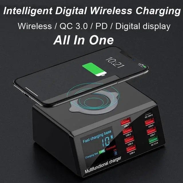 Alt view image 2 of 5 - 100W Multi USB Fast Charger For IPhone 11 Pro Max XS XR 8 Port Usb LCD Quick Charge 3.0 PD Charger For  S10