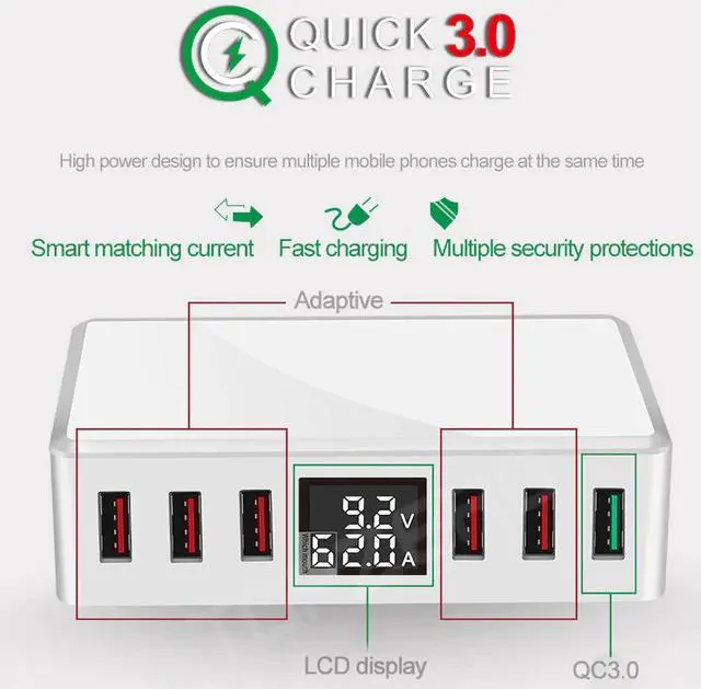 Alt view image 2 of 5 - 6 Ports Quick Charge 3.0 USB Charger Adapter Digital Display USB Charger Fast Phone Charger For iPhone samsung S10 xiaomi huawei