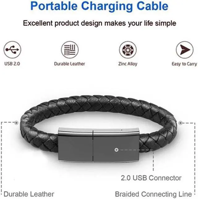 Alt view image 3 of 5 - USB Cable 2A Fast Charging Outdoor Leather Bracelet Data Sync Cable for iPhone Type C Android Charger Phone Usb Cable Wire