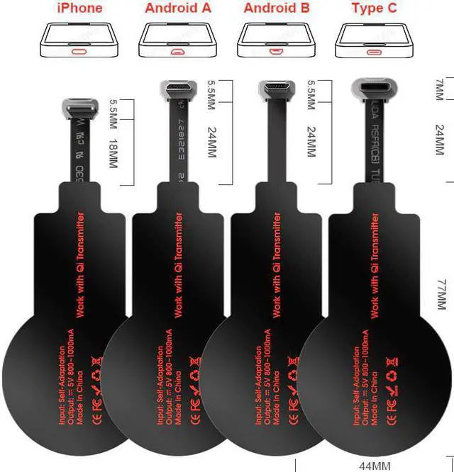 Alt view image 2 of 5 - Qi Wireless Charger Receiver TI Fast Charging for Lightning iPhone 5 5S 5C SE 6S 7 7Plus Android Micro-USB Type-C Phones