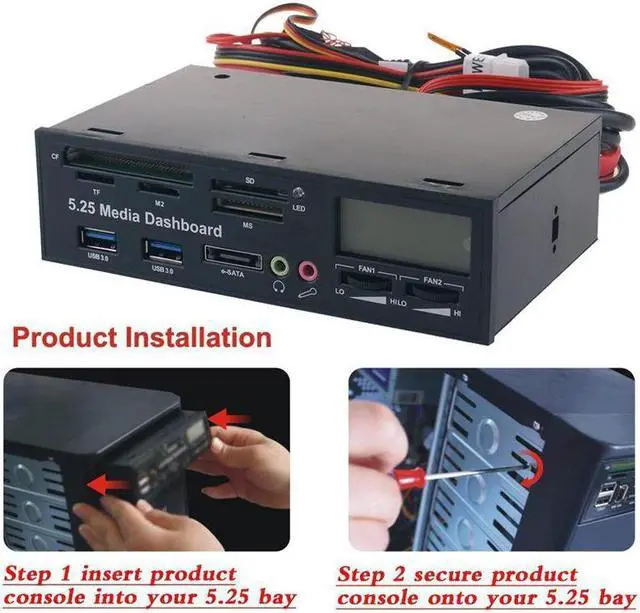 Alt view image 4 of 5 - Media Panel 5.25 inch Computer Front Dashboard with SATA/eSATA, USB 2.0/USB 3.0, Microphone/Headphone Audi