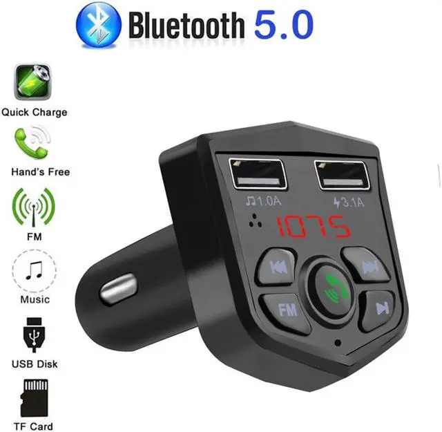 Alt view image 3 of 5 - Car Bluetooth 5.0 FM Transmitter Wireless Handsfree Audio Receiver Auto MP3 Player 3.1A Dual USB Fast Charger Car