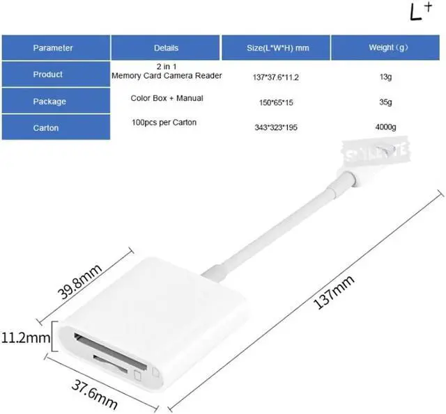 Alt view image 2 of 5 - SD TF Camera Card Reader Digital Kit Compatible OTG Adapter Cable  For iPad Android Device For iPhone iOS 9.2-12