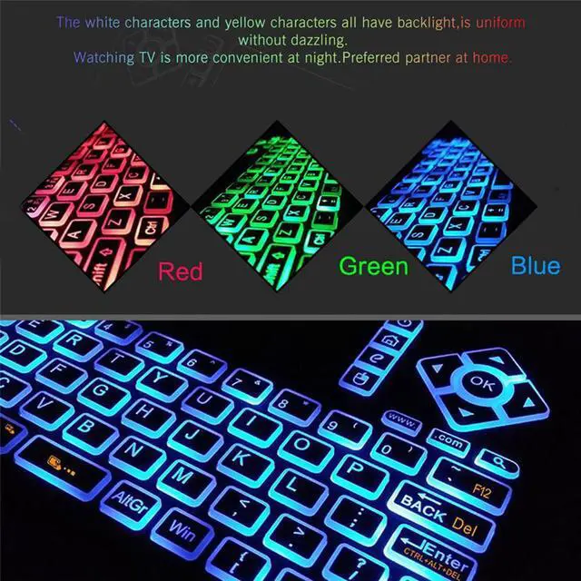 Alt view image 3 of 5 - Mini Colorful Bluetooth Wireless Keyboard Cool Backlit with Touchpad Q9 Air Mouse Remote Control For Android TV Box Tablet