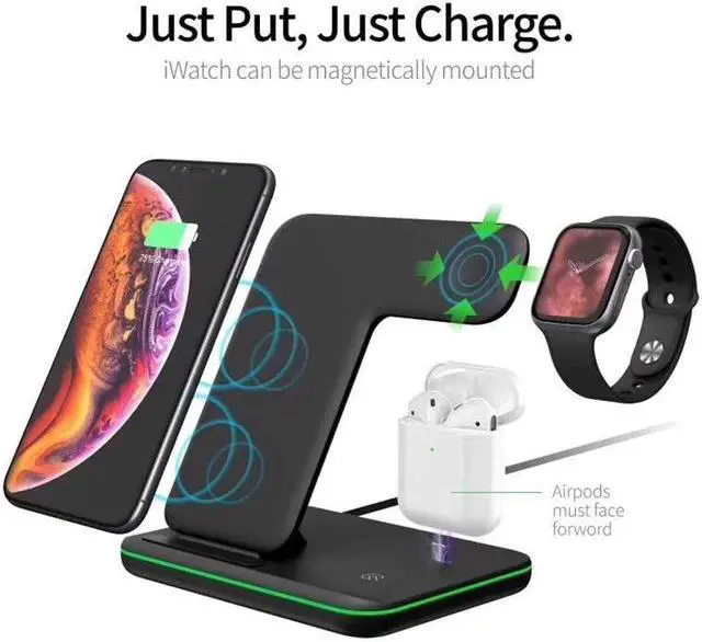 Alt view image 2 of 5 - 3in1 Qi Fast Wireless Charger For  Watch 5 4 3 2 1 Quick Charging Dock Station For Iphone 8 Pus XS 11 Pro MAX
