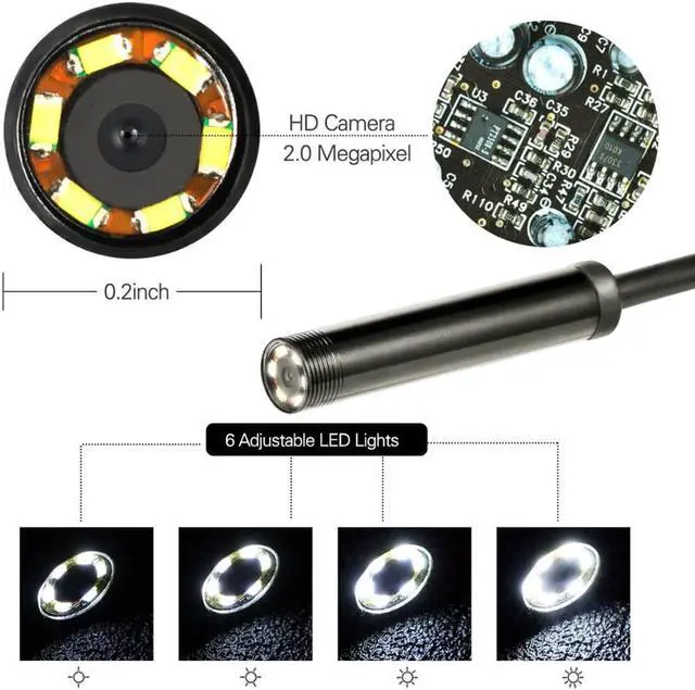 Alt view image 4 of 5 - 7mm Endoscope Camera Flexible IP67 Waterproof 6 Adjustable LEDs Inspection Borescope Camera Micro USB OTG Type C for Android PC