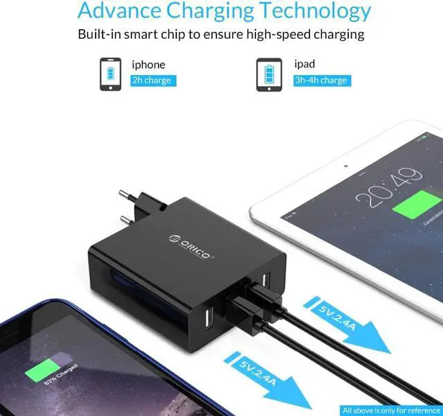 Alt view image 2 of 5 - 4 Ports Wall USB Phone Charger Fast Charging 5V2.4A*4 6A30W Travel Charger for Tablet Pad for iphone Samsung Xiaomi