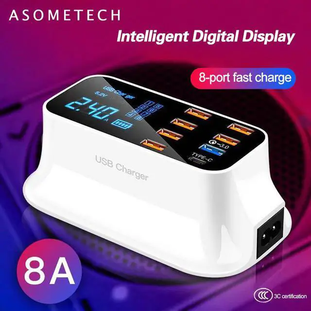 Main image of 8 Ports QC3.0 Type C USB Charger For Android iPhone Adapter Phone Tablet Digital Display Fast Charger For xiaomi huawei samsung