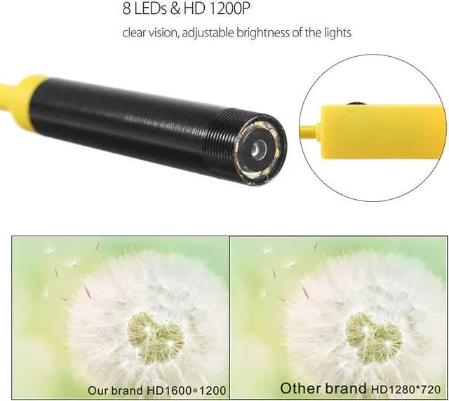 Alt view image 4 of 5 - Endoscope Camera 2/5/10M HD 1200P 8mm 8 LED Mini Waterproof Hard Cable Inspection Camera USB Borescope for Iphone PC IOS