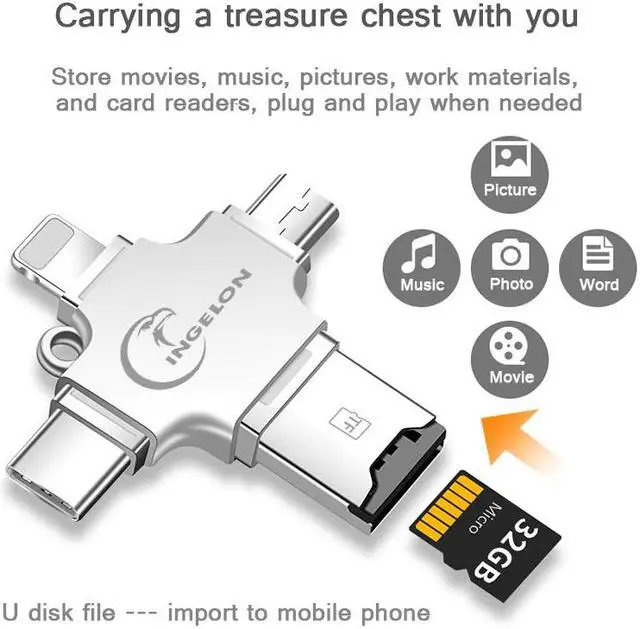 Alt view image 2 of 5 - Metal SD Card Reader microsd memory OTG Card adapter for iphone ios 6 7 8 x micro Android phone Computer Card Reader