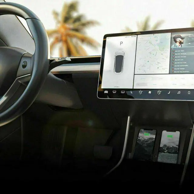 Alt view image 3 of 5 - Wireless Fast Charger Car Pad Mat Dual USB Fit For Tesla Model 3 2017-2019